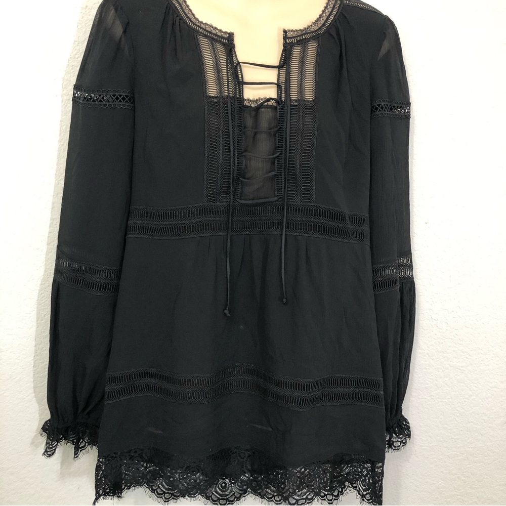 White House Black Market Women’s Black Lacy Tunic Top